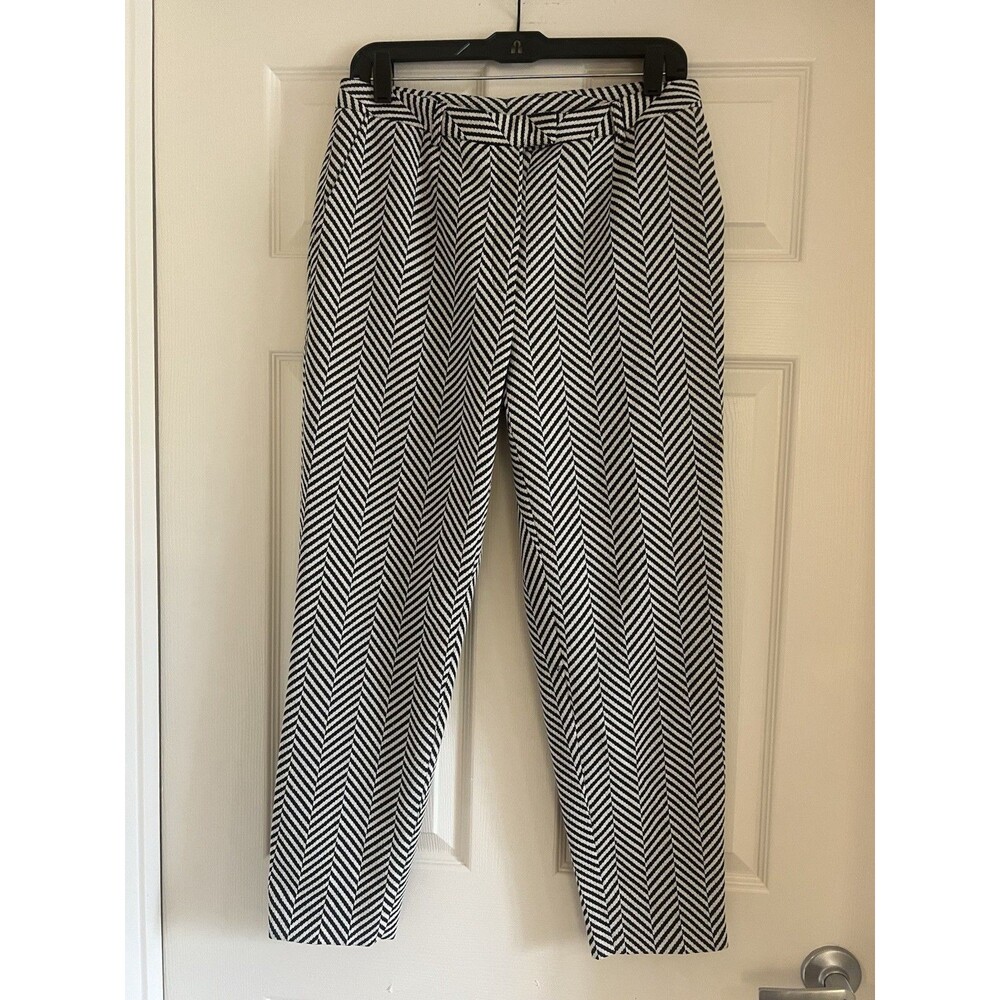 Escada Chevron  Pants Cotton Silk Wool Blend US 8 Ankle Slacks made in Romania